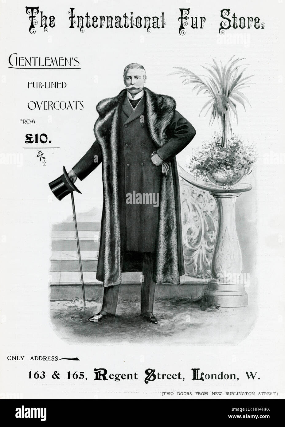 Publicité pour manteaux pour hommes du magasin de fourrure International 1898 Banque D'Images