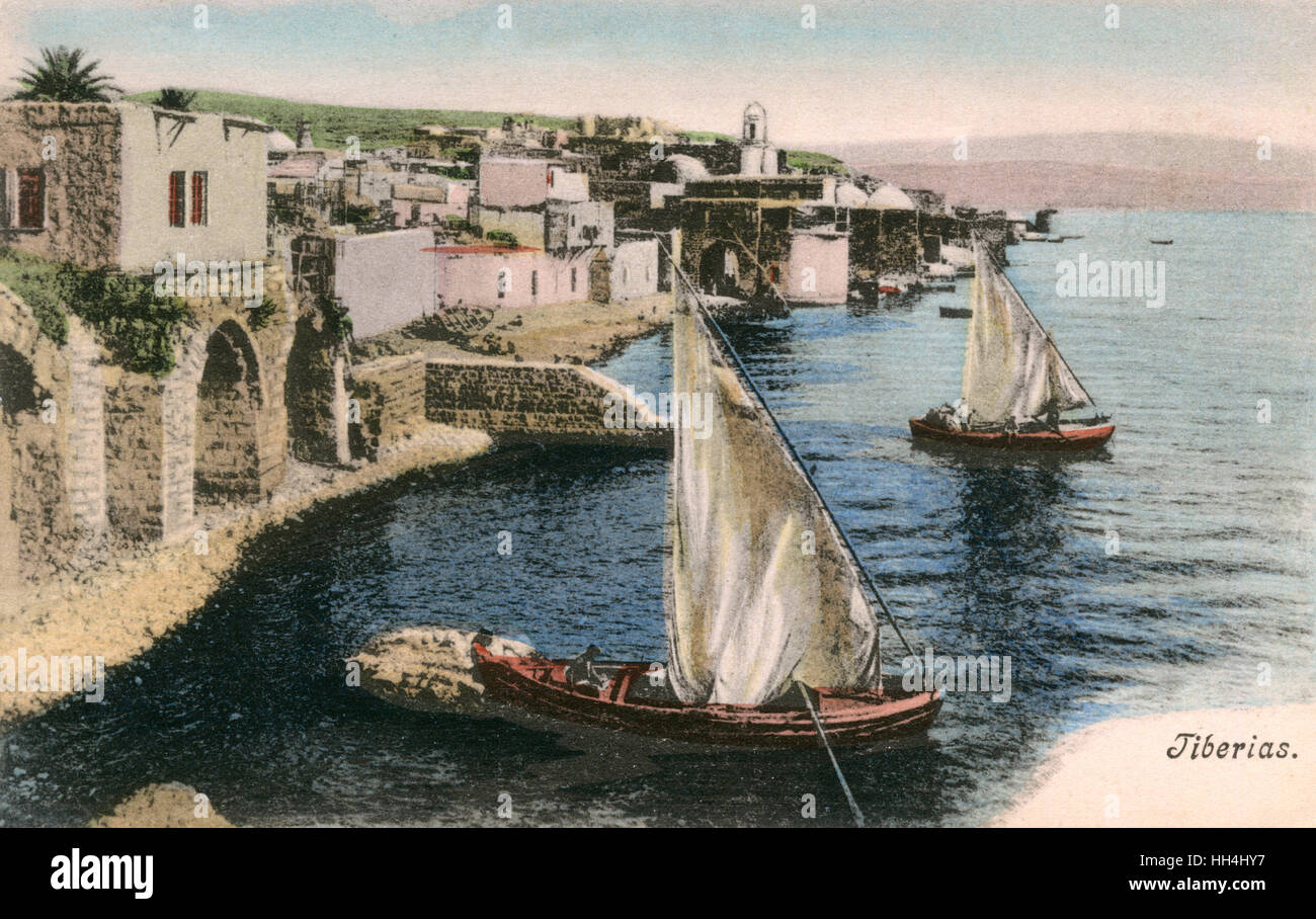 Bateaux sur l'eau à Tibériade, Mer de Galilée, Israël Banque D'Images