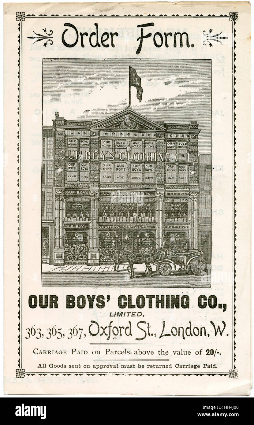 Bon de commande pour « Our Boys Clothing Company » Banque D'Images