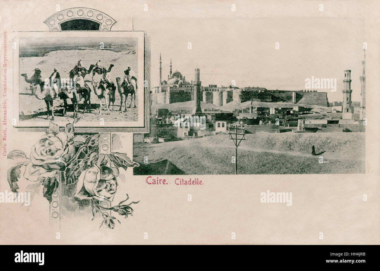 Citadelle du Caire et groupe de cavaliers de chameau Banque D'Images