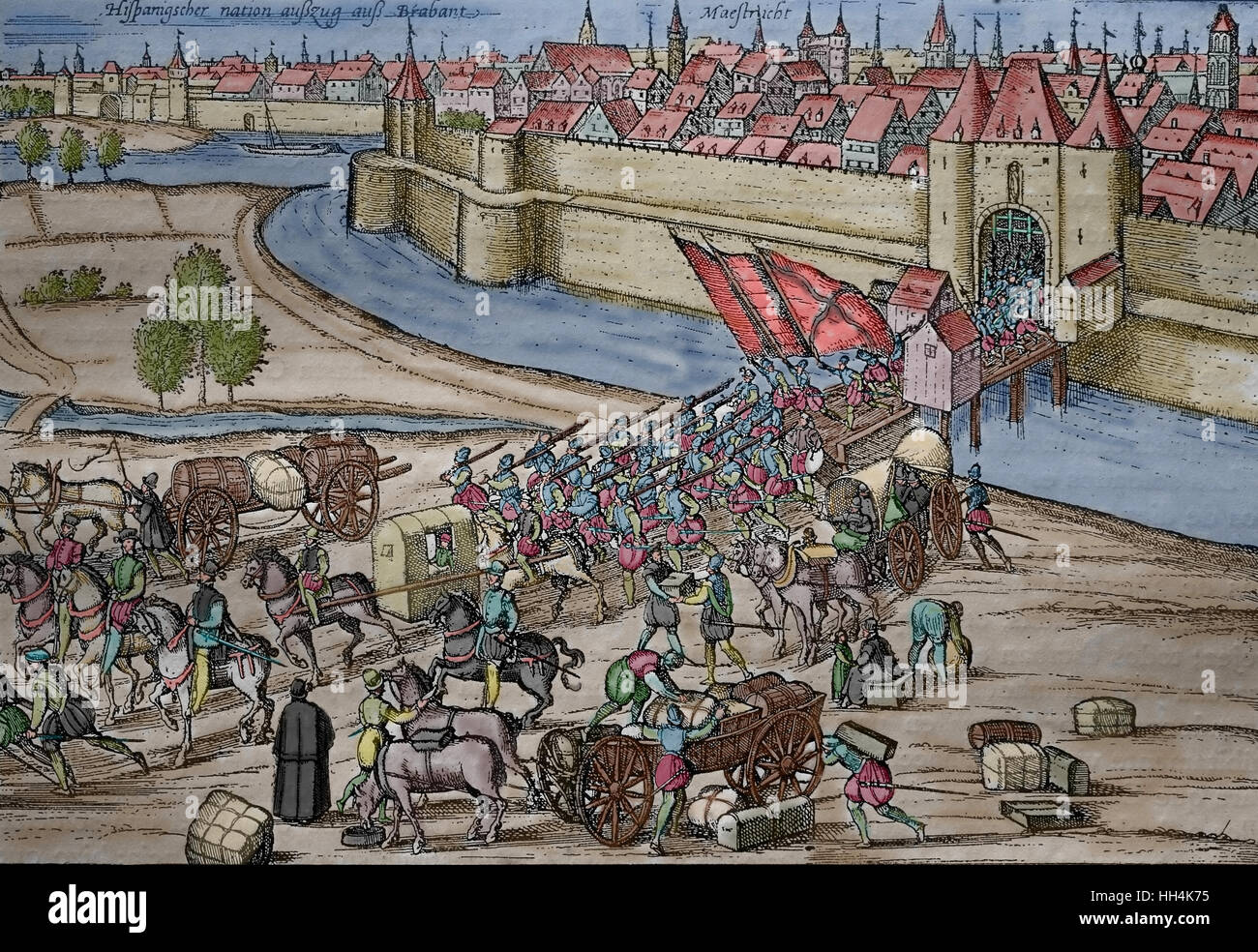Les Espagnols quittent la ville de Maastricht, Pays-Bas espagnols, 16ème siècle. Banque D'Images