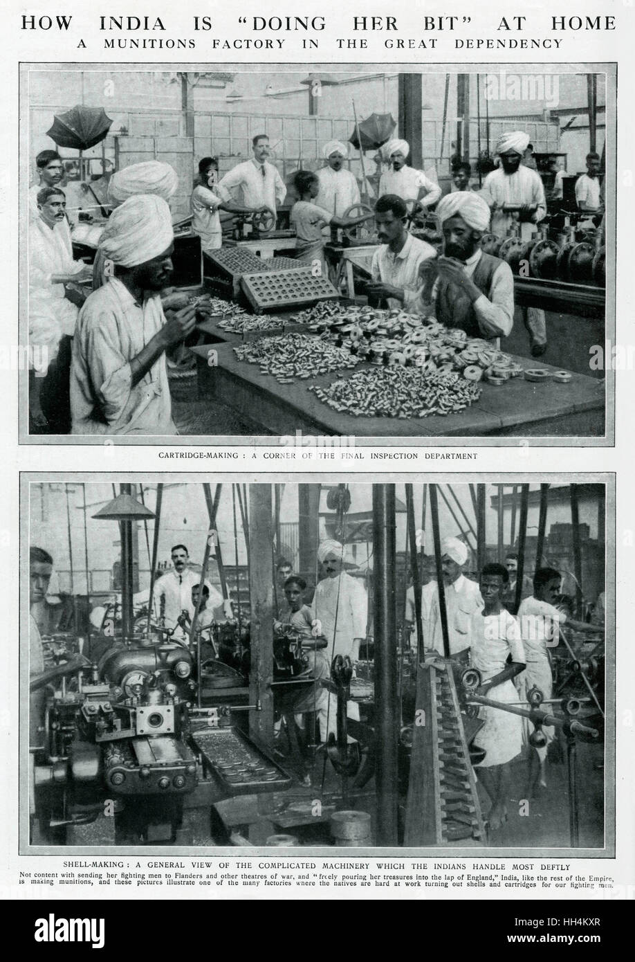 Travailleurs d'usine indiens qui font des munitions, 1915 Banque D'Images