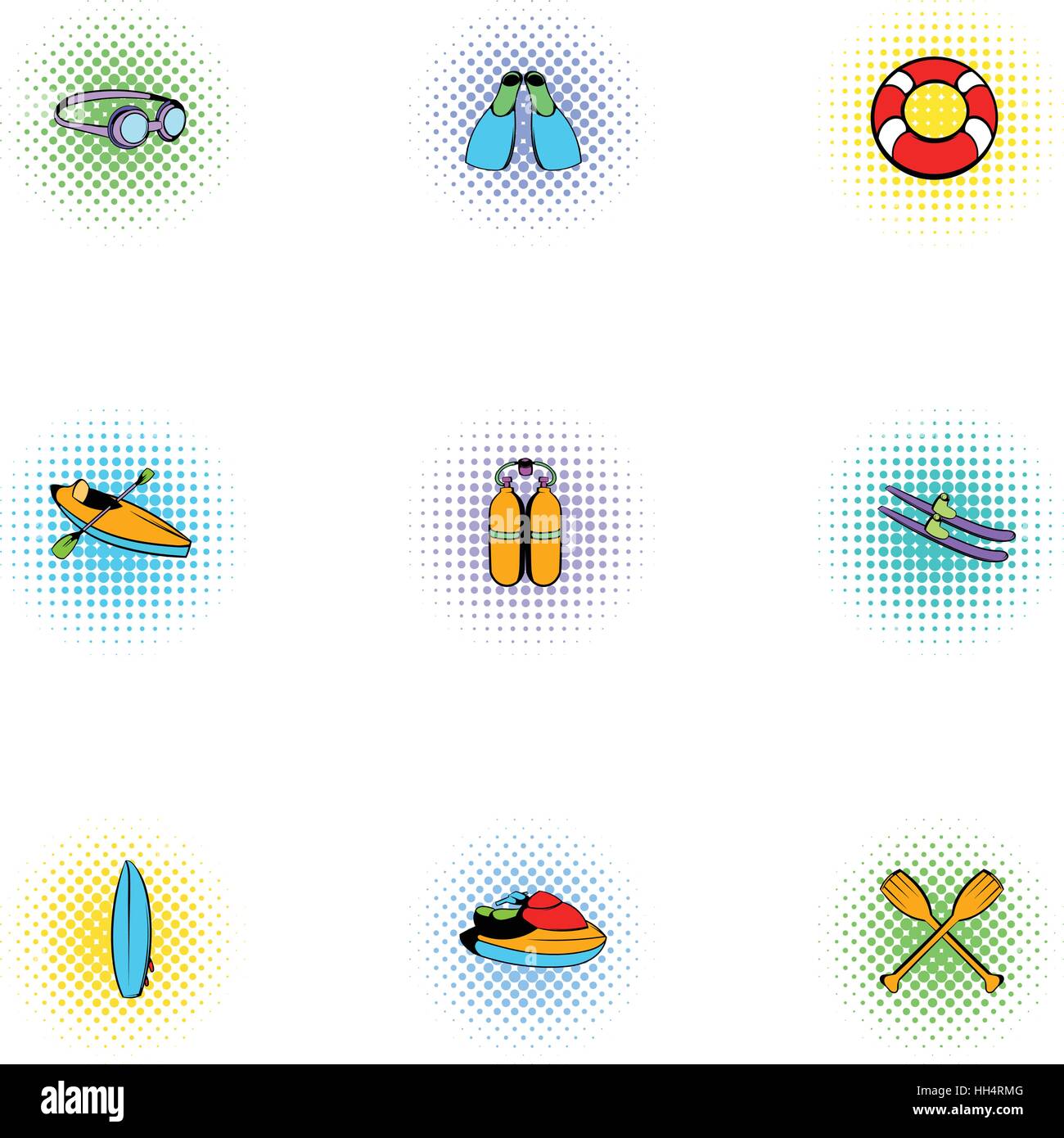 Sur l'eau de natation icons set, un style pop-art Illustration de Vecteur