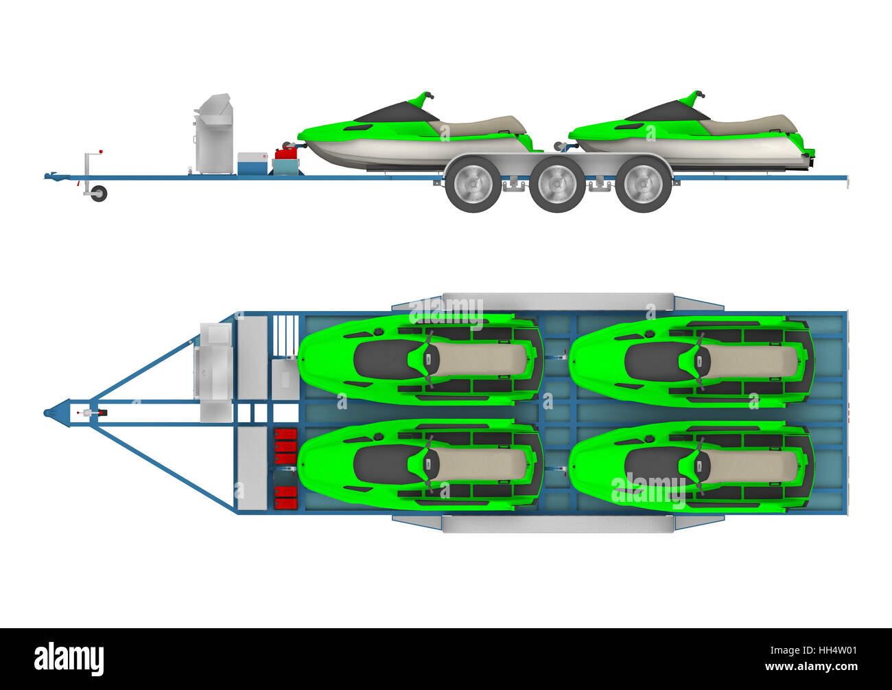 Avec remorque Jet Ski groupe. Le rendu 3D Banque D'Images