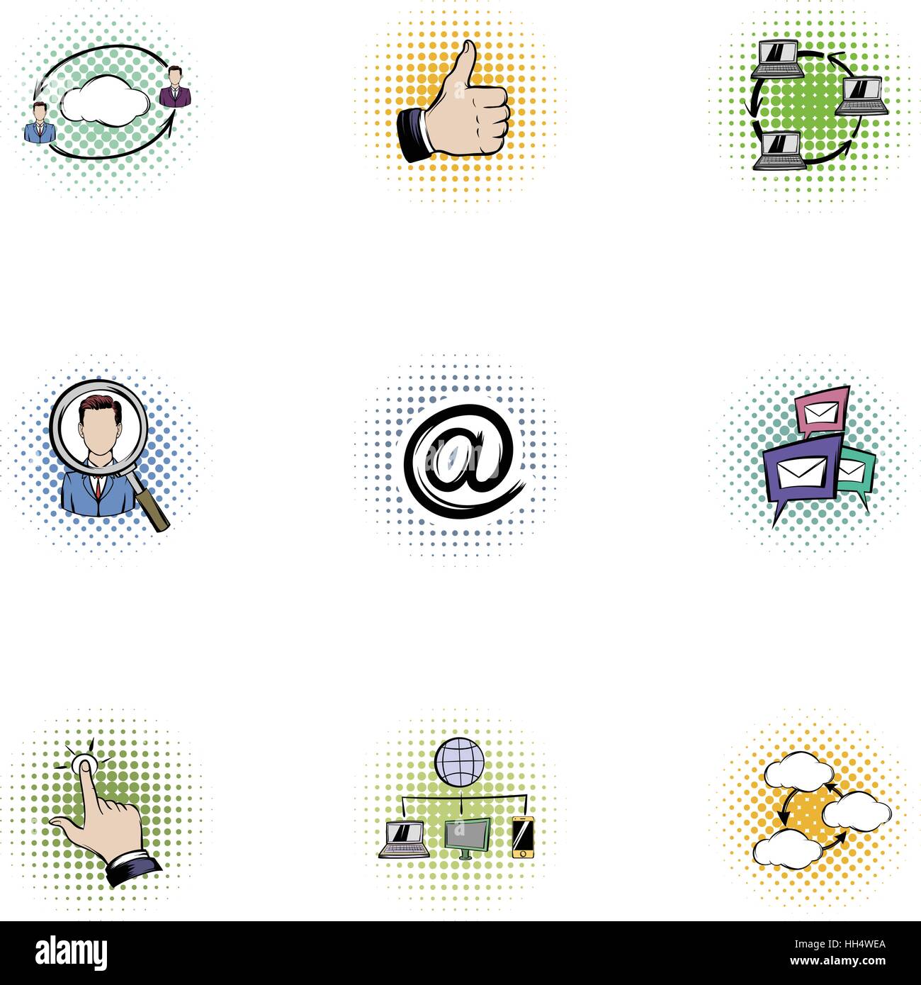 Icônes des données, définir un style pop-art Illustration de Vecteur