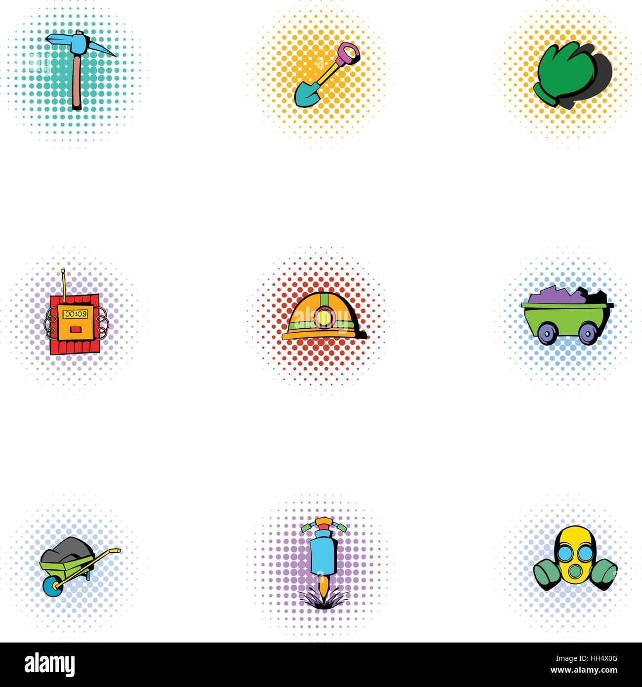 Icônes de charbon activé, un style pop-art Illustration de Vecteur