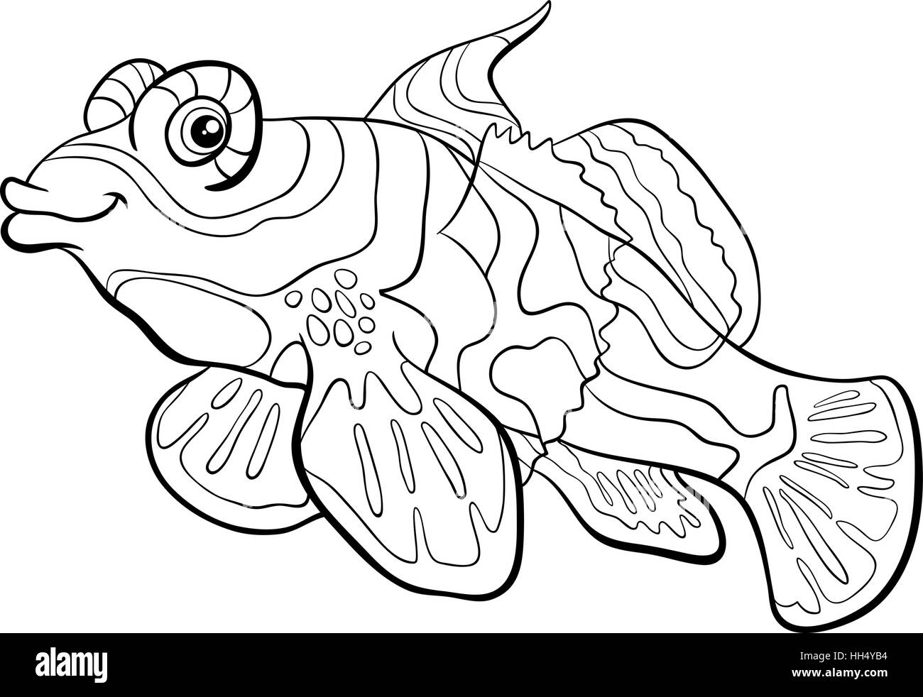 Cartoon noir et blanc Illustration de poisson mandarin personnage animal Sea Life Page à colorier Illustration de Vecteur