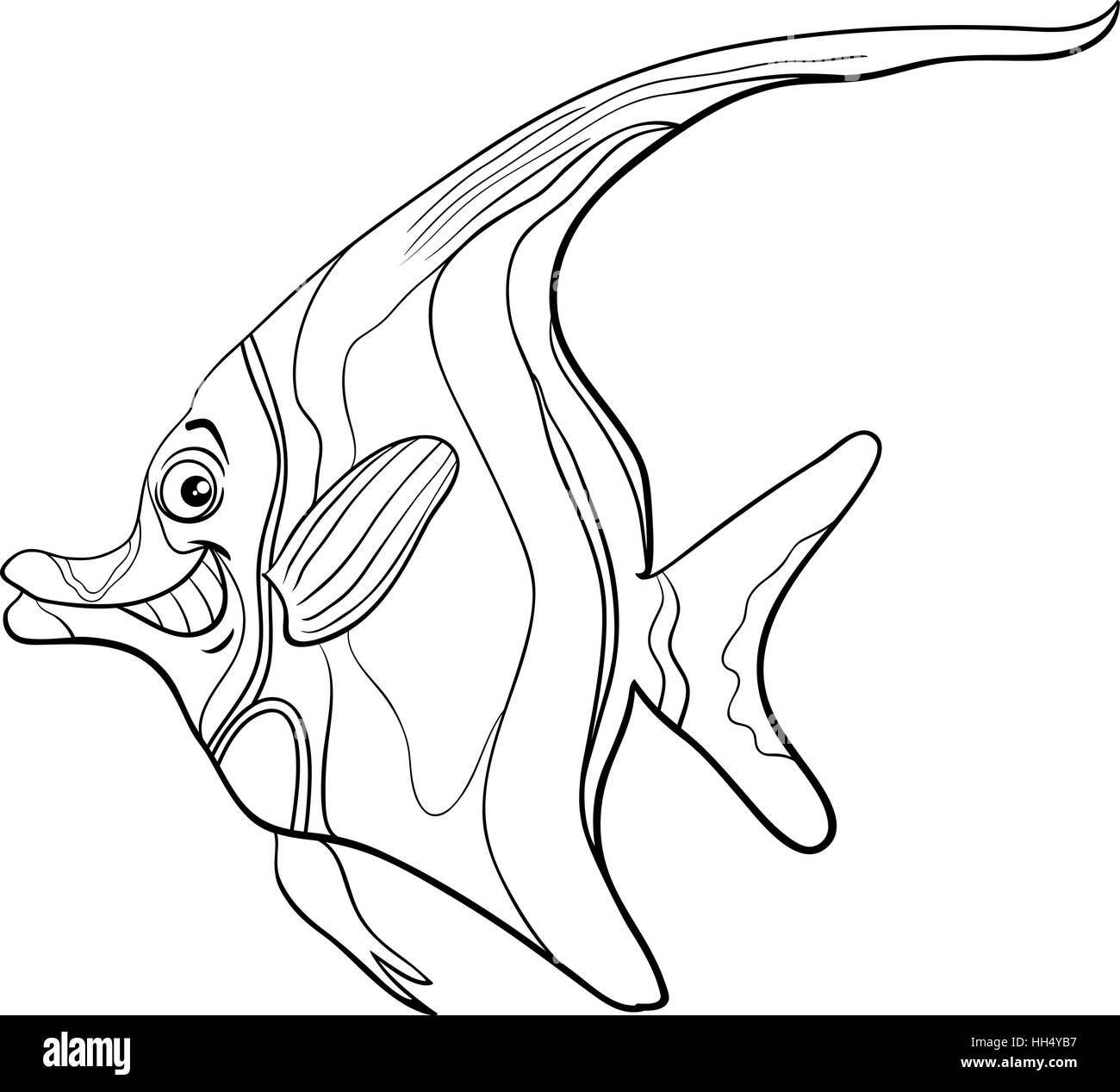 Cartoon noir et blanc Illustration de poisson Idole maure vie mer personnage animal Coloriage Illustration de Vecteur