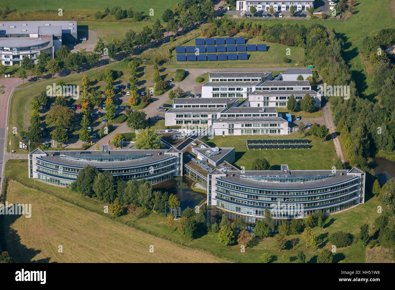 Immeuble de bureaux de l'innovation, Wiesenbusch Gladbeck, Ruhr, Rhénanie du Nord-Westphalie, Allemagne, Europe, vue aérienne, Banque D'Images