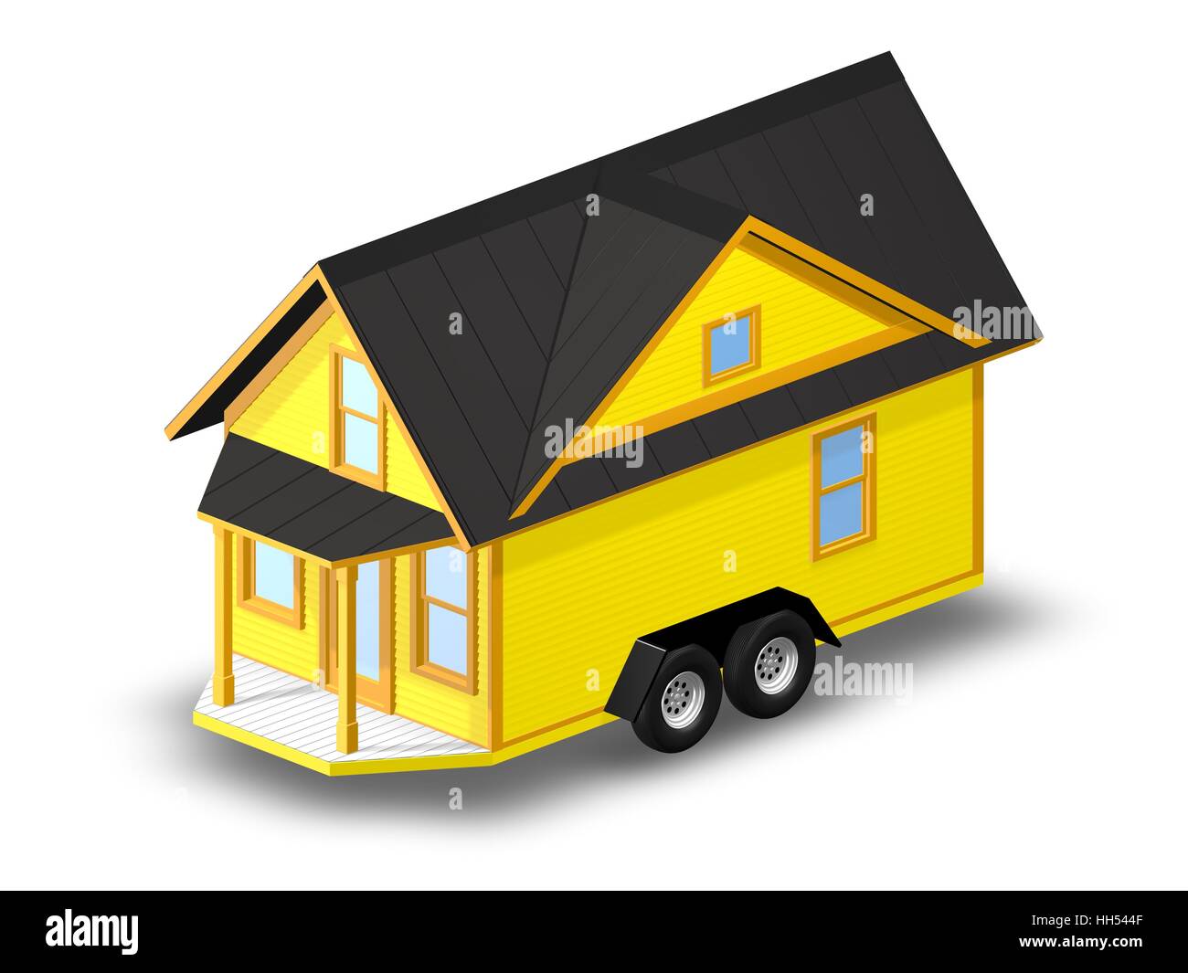 Rendu 3D Illustration d'une petite maison sur une remorque. House est