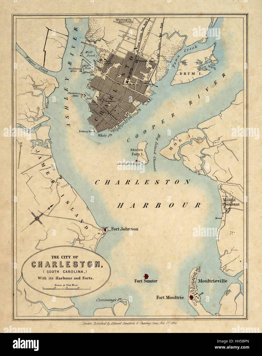 Carte de Charleston 1861 Banque D'Images