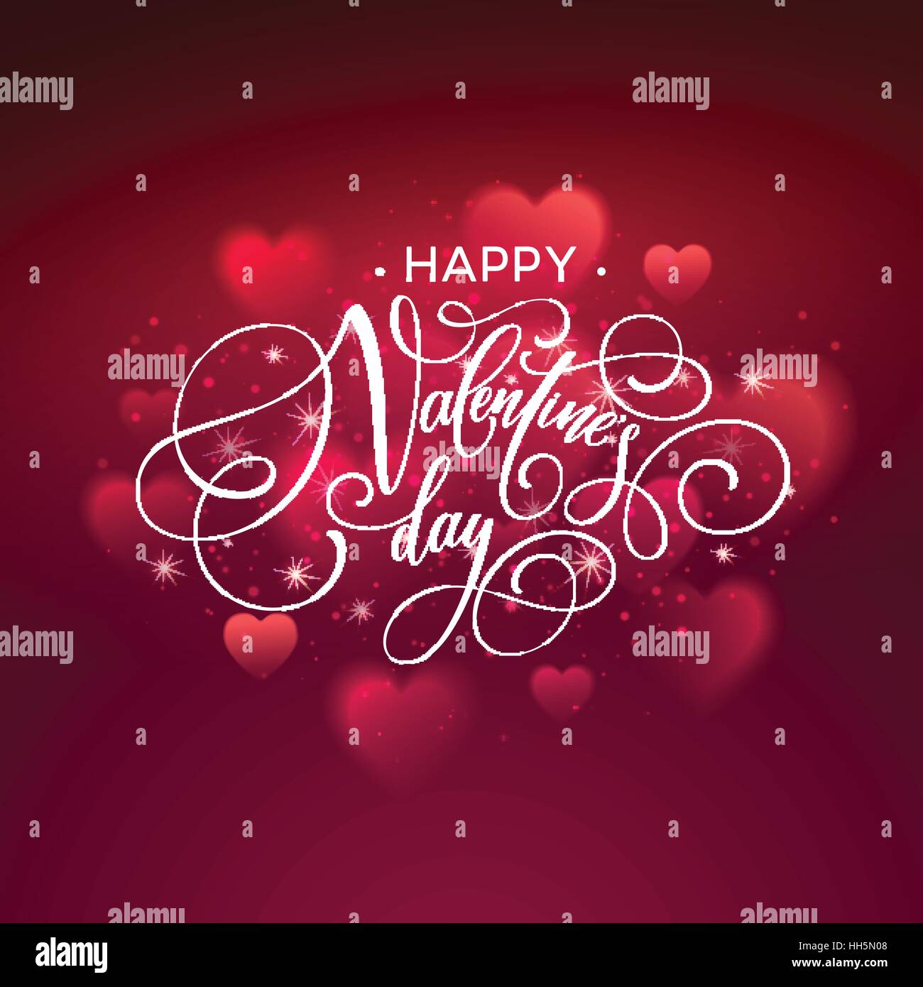 Happy valentines day texte manuscrit sur l'arrière-plan flou coeur. Vector illustration Illustration de Vecteur