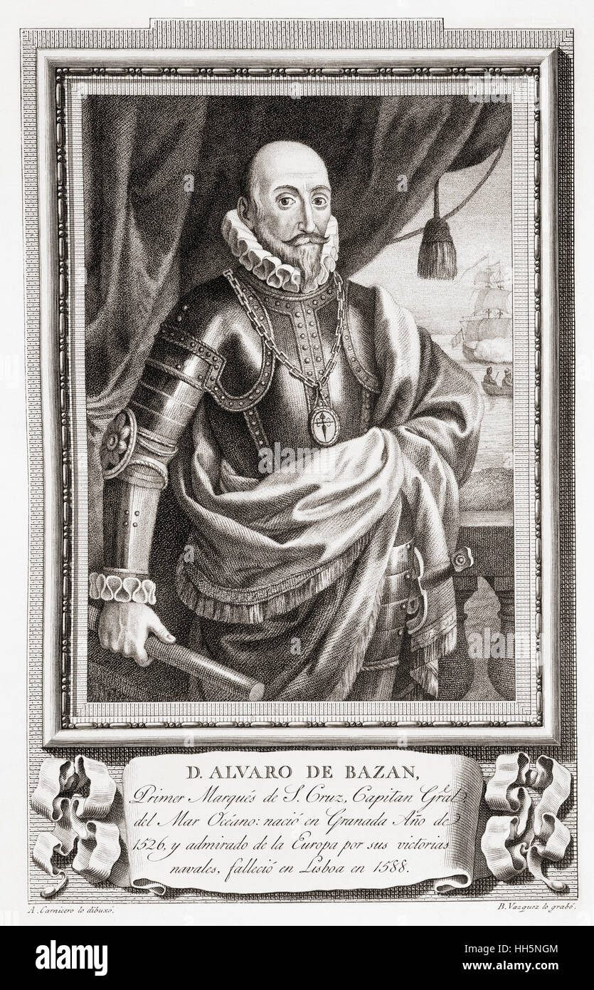 Álvaro de Bazán, 1er marquis de Santa Cruz de Mudela, 1526 - 1588. L'amiral espagnol. Après une gravure dans Retratos de Los Españoles Ilustres, publié à Madrid, 1791 Banque D'Images