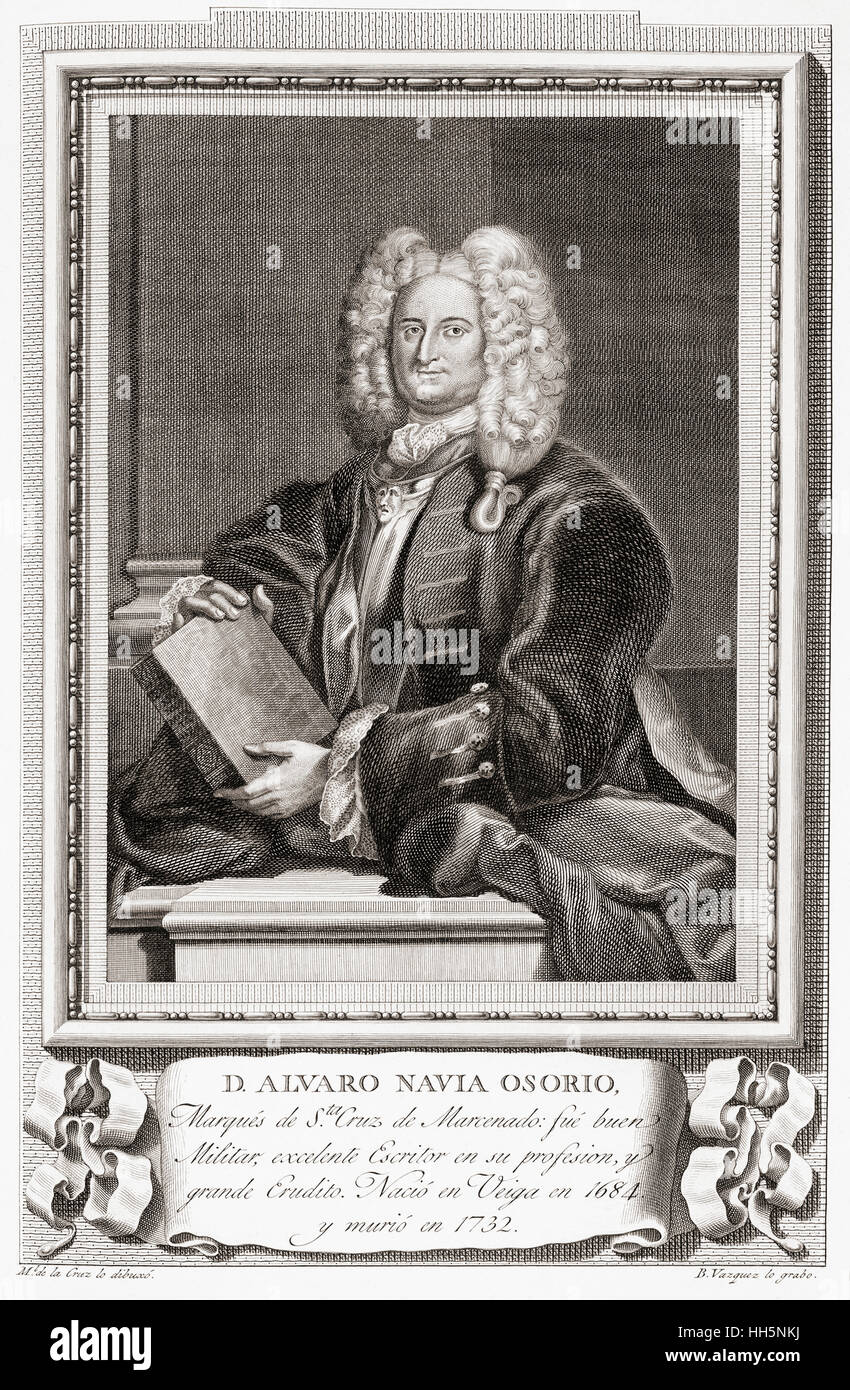 Don Álvaro Navia-Osorio y vigile, troisième Marquis de Santa Cruz de Marcenado, 1684 - 1732. Diplomate espagnol, général, et l'auteur. Après une gravure dans Retratos de Los Españoles Ilustres, publié à Madrid, 1791 Banque D'Images