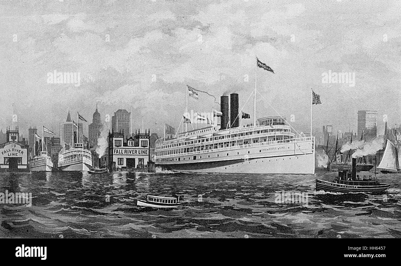 Le bateau à vapeur Fall River Line part de New York, États-Unis Banque D'Images