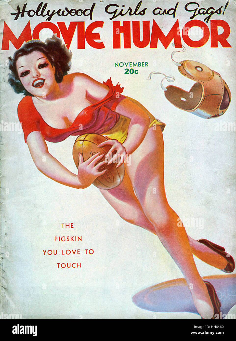 Conception De La Couverture Film Humour Magazine Novembre 1937 Hollywood Girls Et Gags L Amour Vous Porc Au Toucher Montrant Une Femme Tres Legerement Vetue Tenant Une Balle De Baseball Photo