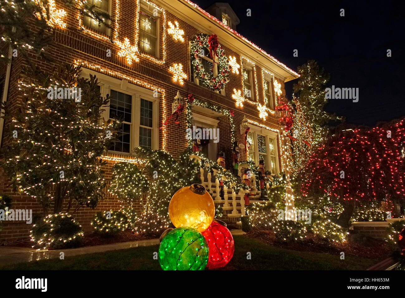 Les lumières de Noël Brooklyn New York Banque D'Images