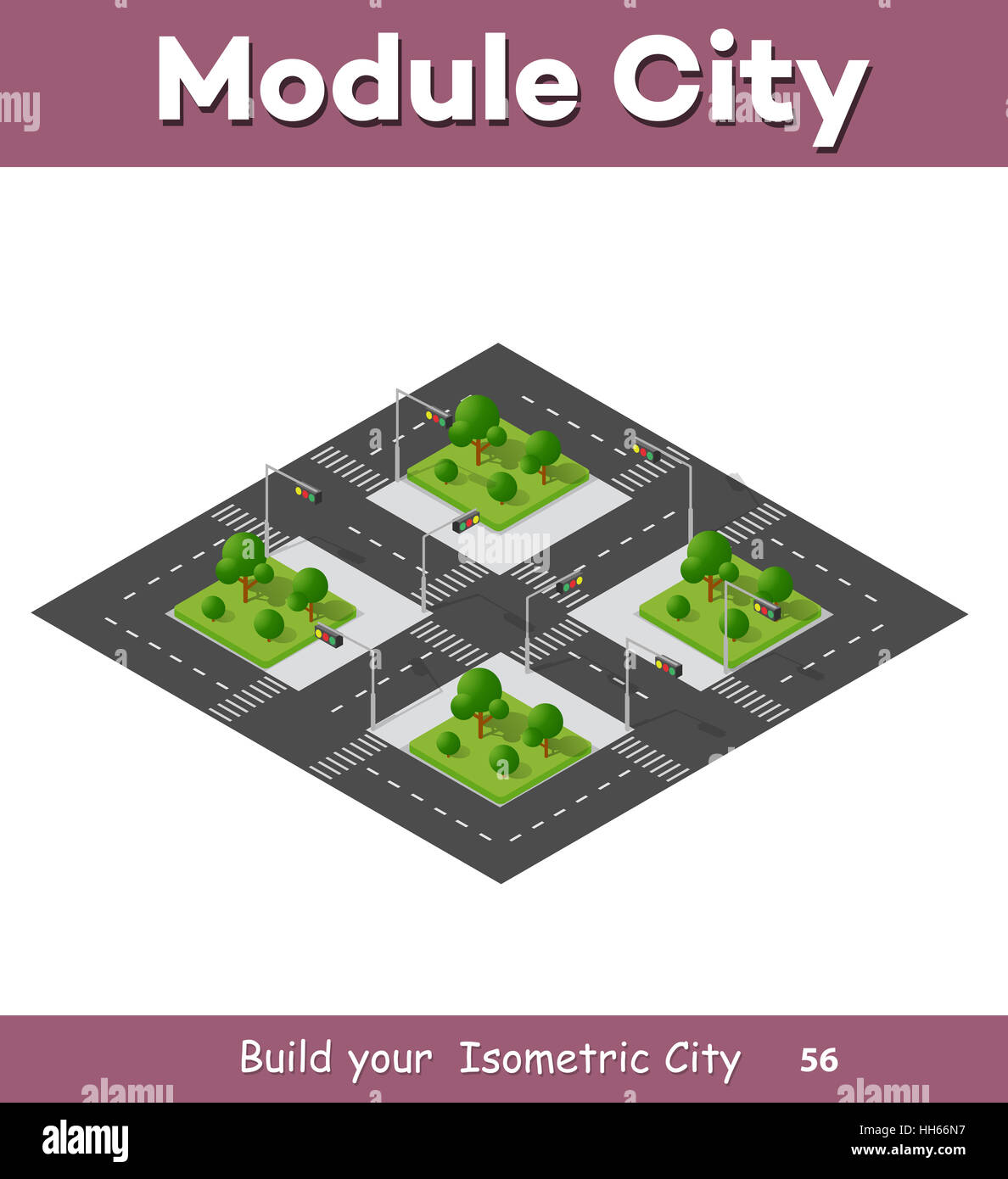 Le carrefour de 3D la grande ville avec des passages pour piétons et des feux de circulation Banque D'Images