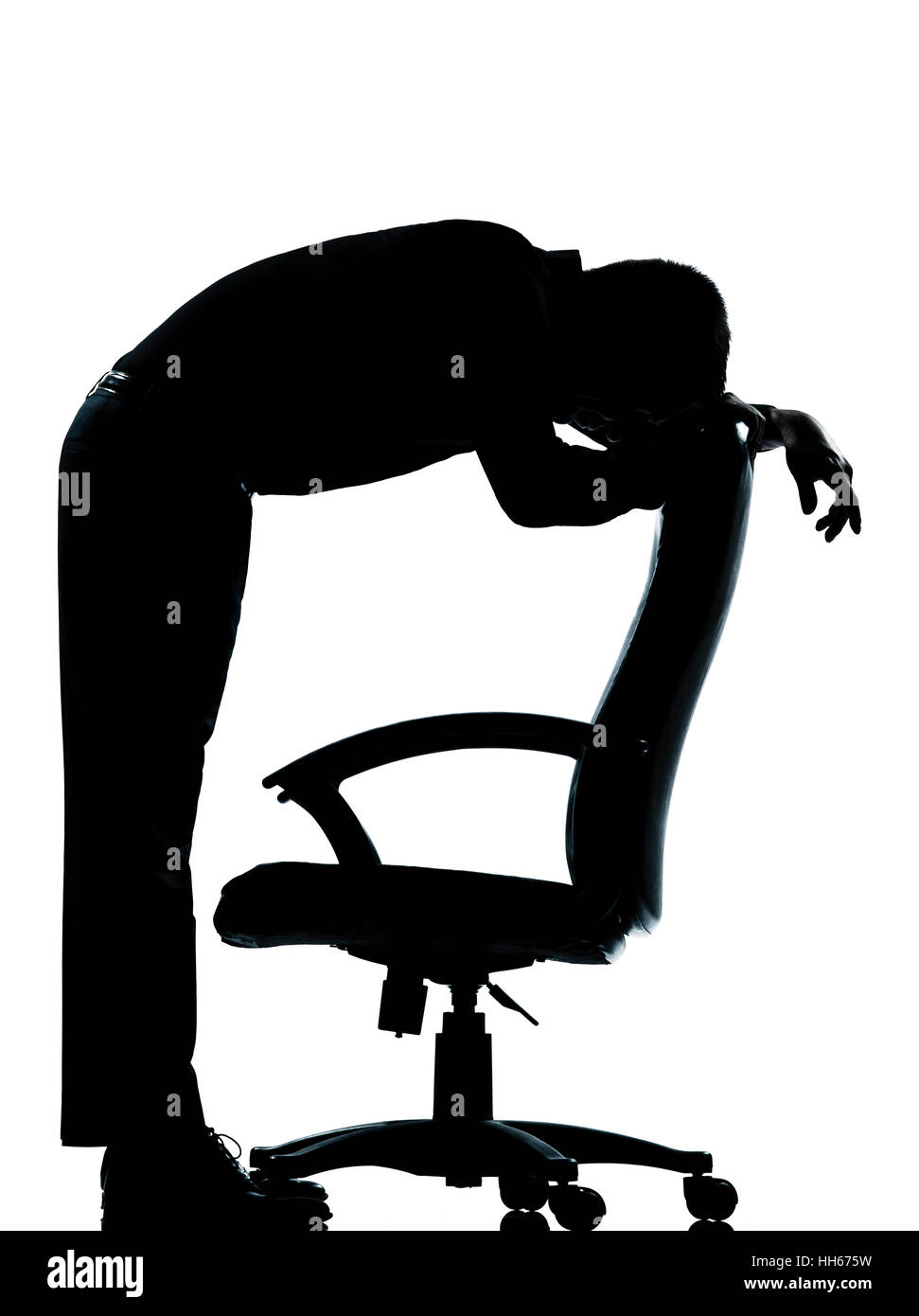 Un caucasian business man fatigué triste désespoir en pleine longueur silhouette studio isolé sur fond blanc Banque D'Images