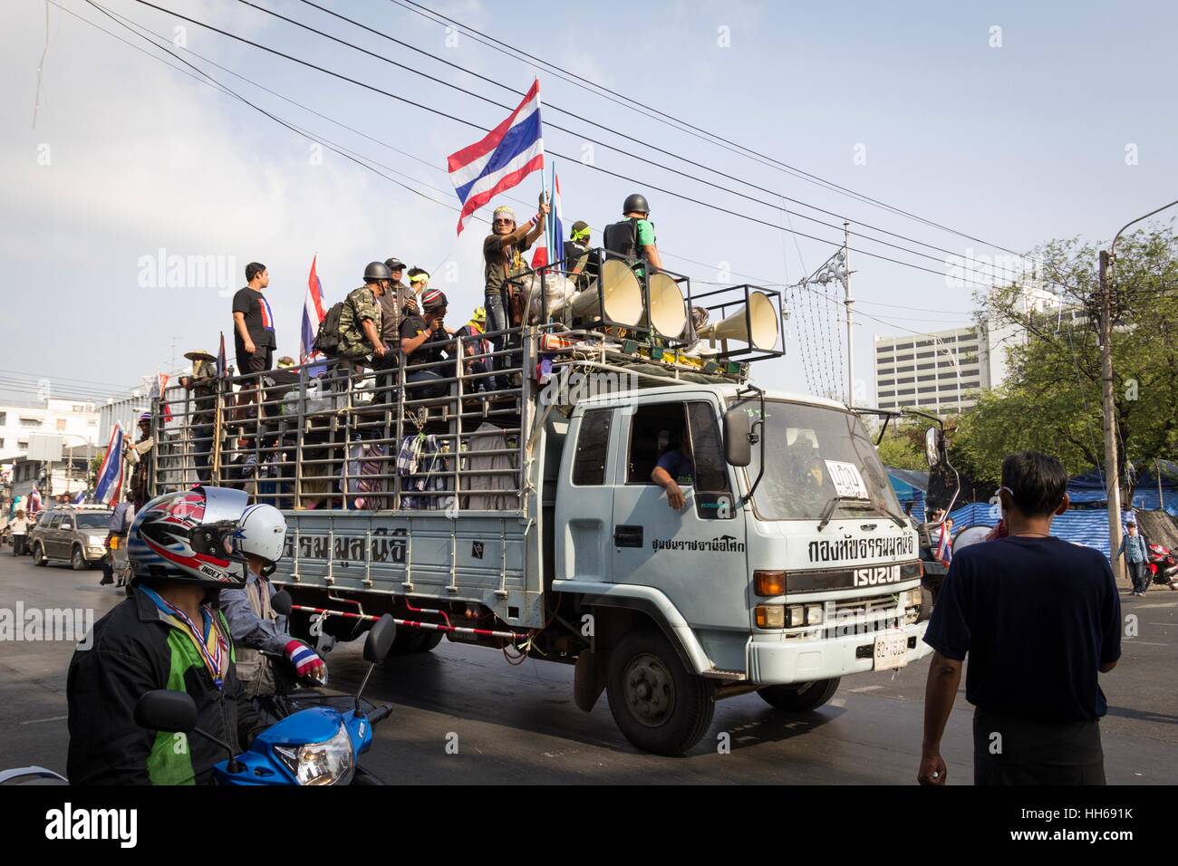 Bangkok, Thaïlande - 19 Février, 2014 Les agriculteurs thaïlandais protester contre les politiques du gouvernement. Banque D'Images