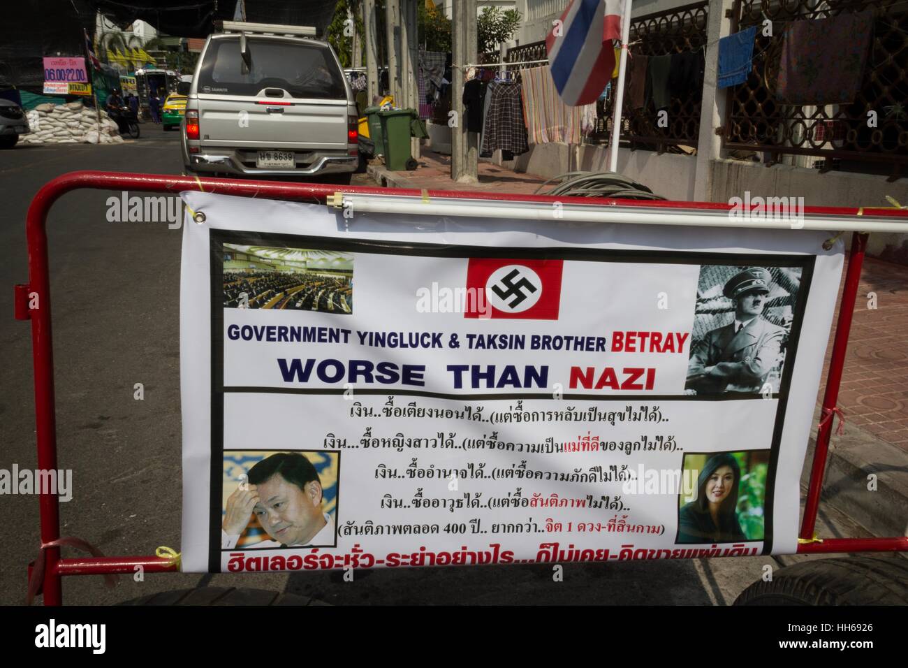 Bangkok, Thaïlande - 19 Février, 2014 Les agriculteurs thaïlandais protester contre les politiques du gouvernement. Banque D'Images