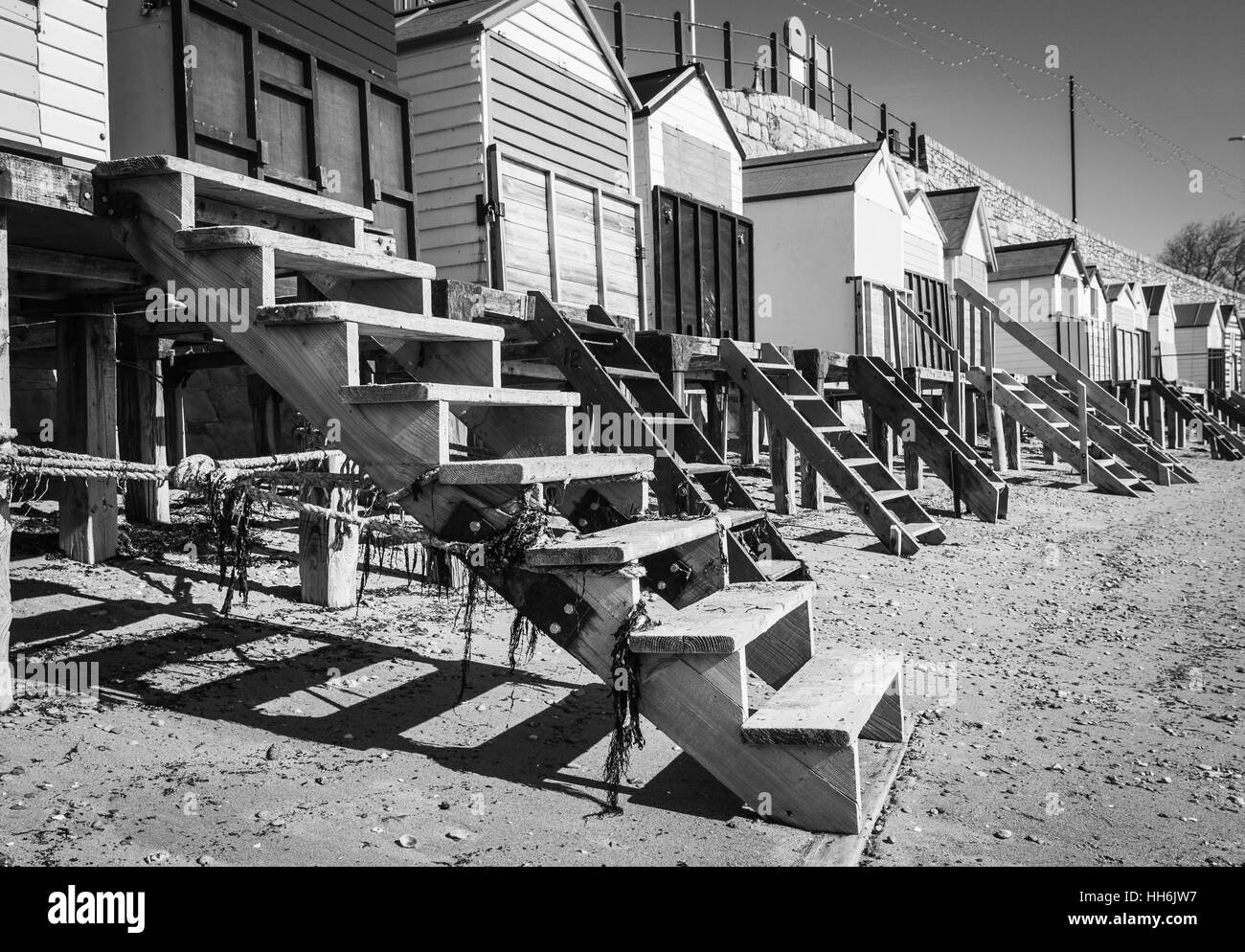 Cabines de plage dans le Devon. Banque D'Images