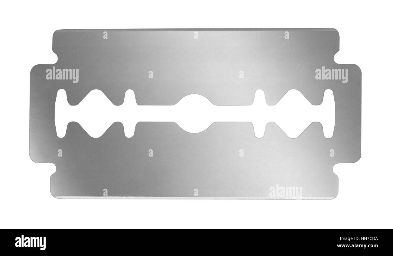 Studio de photographie frontale une lame de rasoir tranchant brillant isolé sur blanc, with clipping path Banque D'Images Studio de photographie frontale une lame de rasoir tranchant brillant isolé sur blanc, with clipping path Banque D'Images