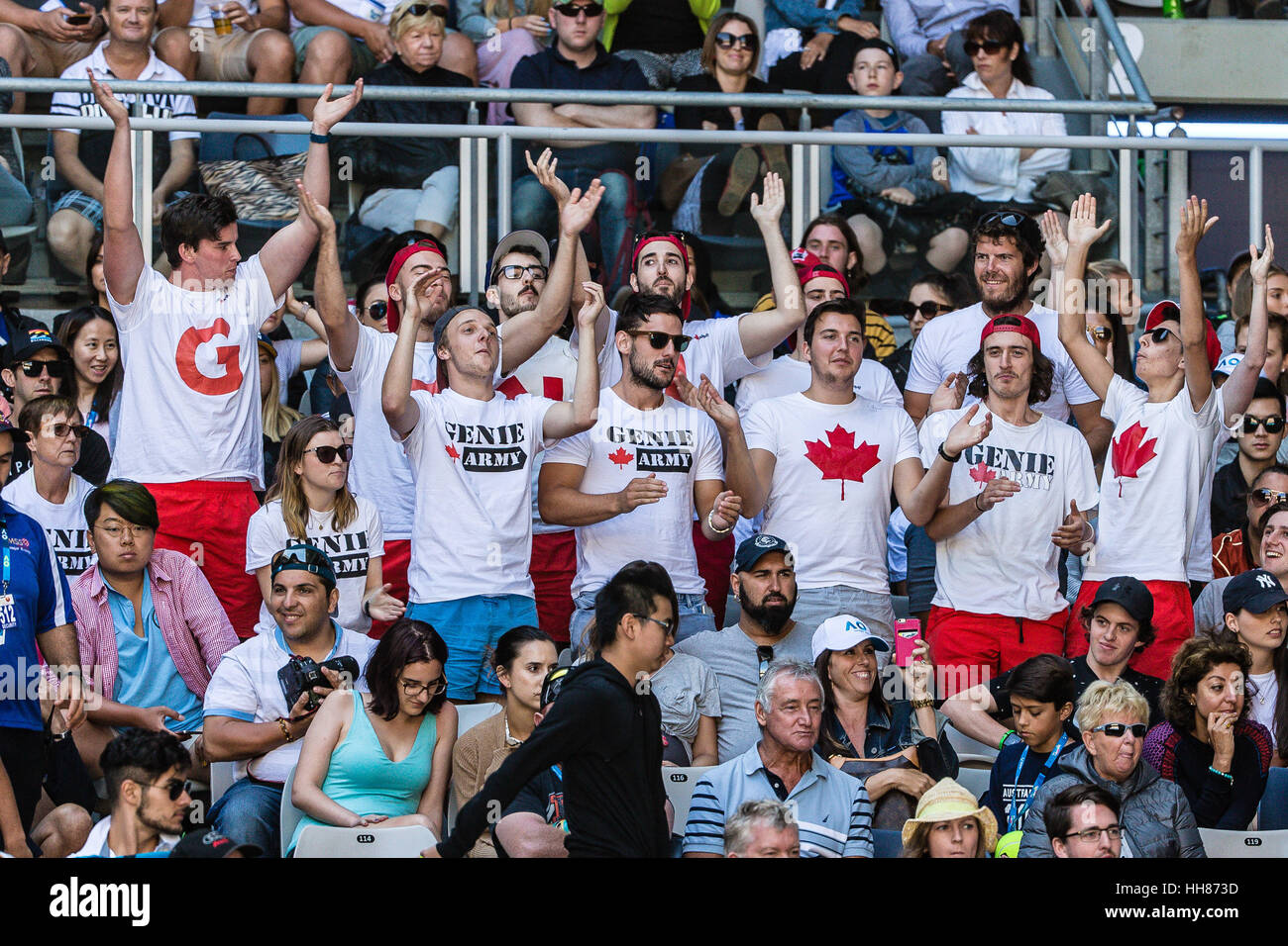 Melbourne, Australie. 18 janvier, 2017. Fans de genie Bouchard du Canada à l'Open d'Australie 2017 à Melbourne Park, Melbourne, Australie. Crédit : Frank Molter/Alamy Live News Banque D'Images