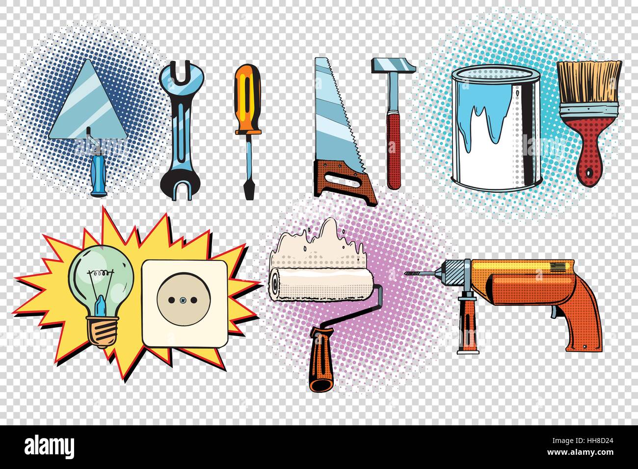 Accueil Outils et électriques, pop art set Illustration de Vecteur