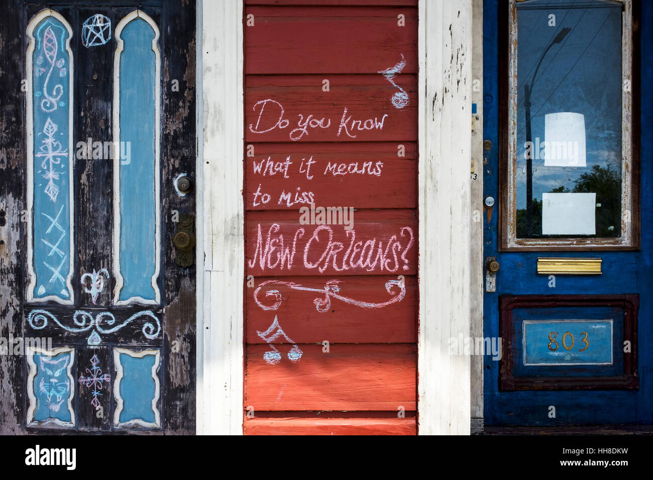 La Nouvelle Orléans, Louisiane, USA - 17 juin 2014 : Détail de la façade d'une maison ancienne dans le quartier Marigny dans la ville de La Nouvelle Orléans, Louisiane. Banque D'Images