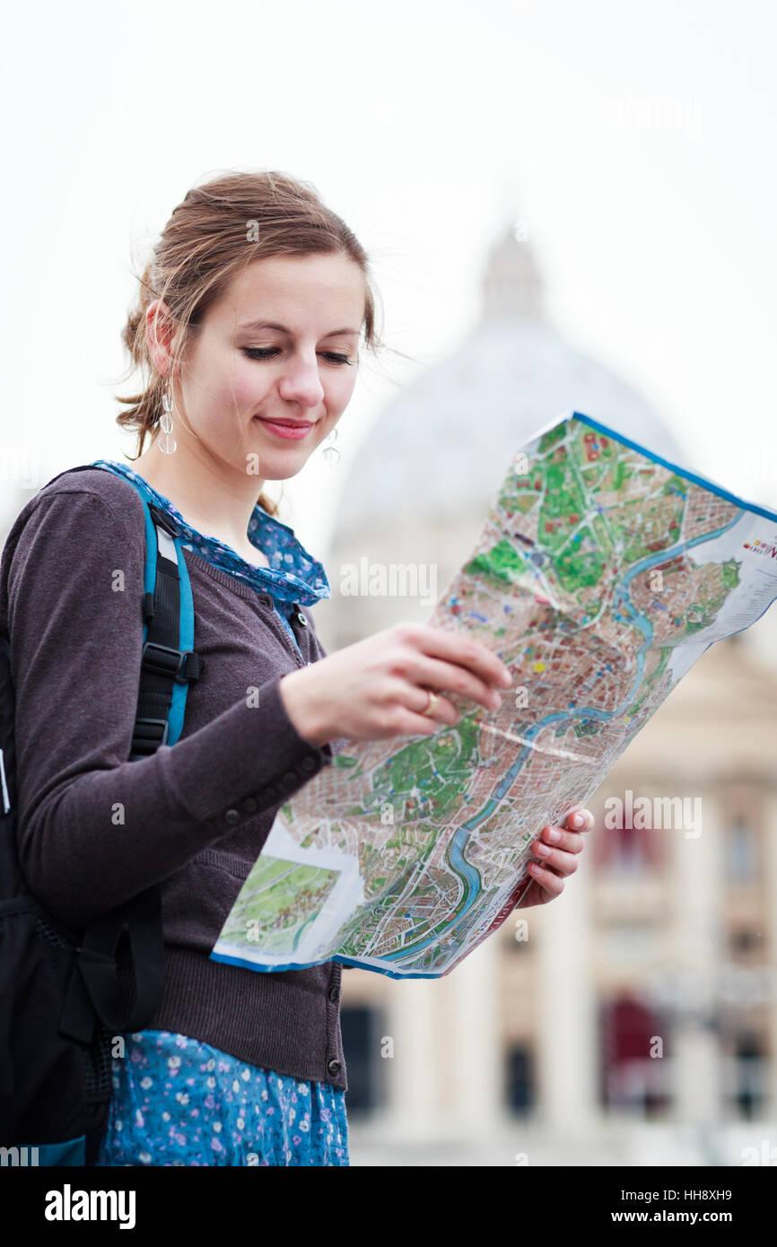 Historique, femme, femme, Rome, roma, touristiques, dapper, accostage, joli, Banque D'Images