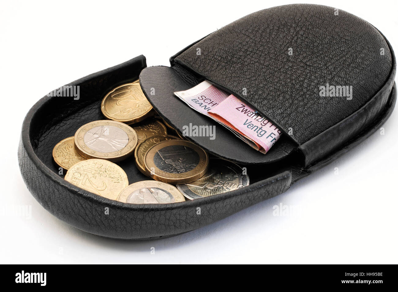 Payer, monnaie, pièces de monnaie, billets, nombre, sac à main, porte-monnaie, sac, portefeuille, Banque D'Images