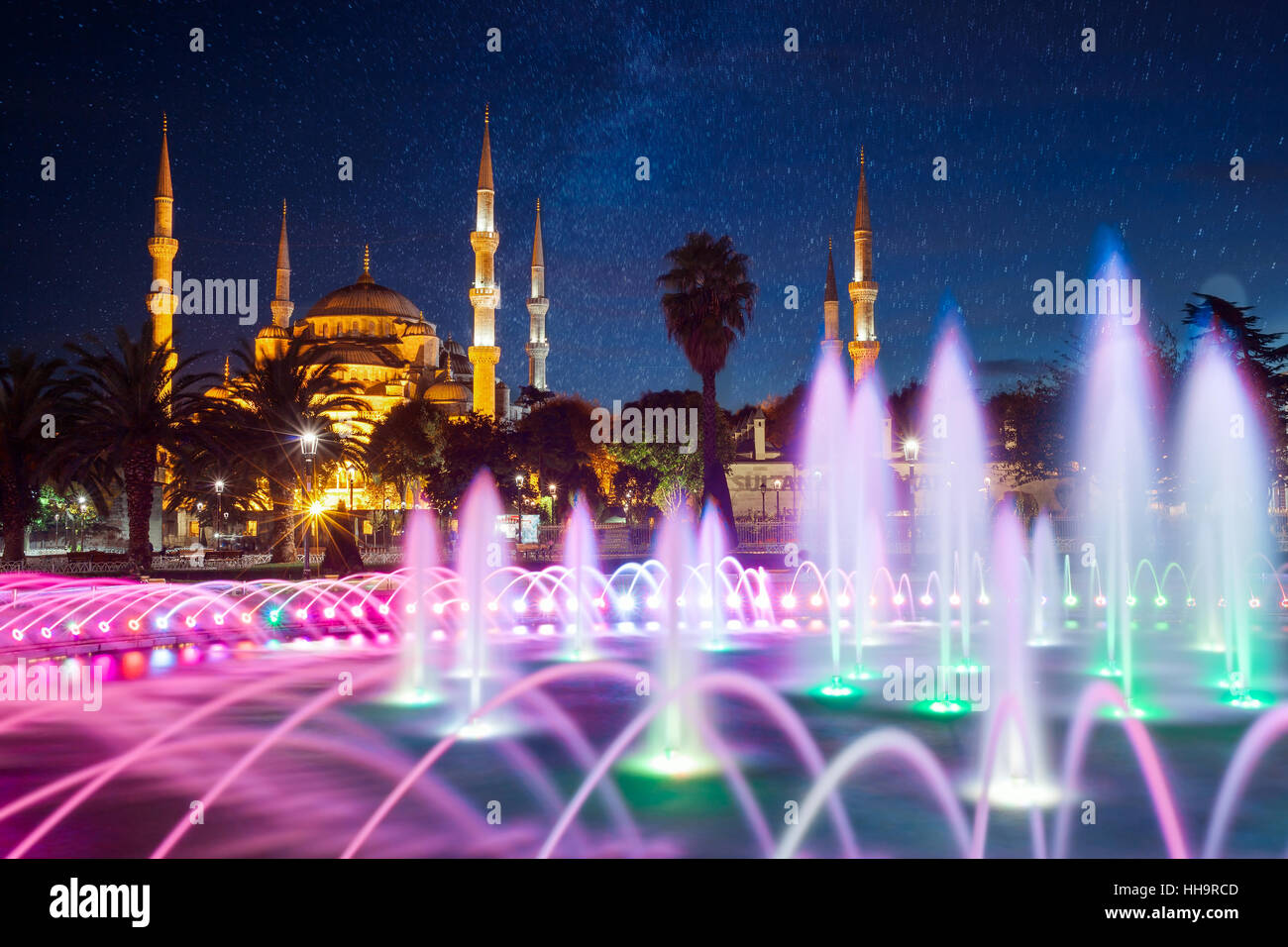 Mosquée bleue sur nuit à Istanbul. Banque D'Images