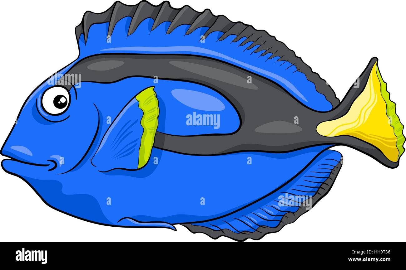 Cartoon Illustration de dupliquer ou bleu poisson Tang Personnage Animal Sea Life Illustration de Vecteur