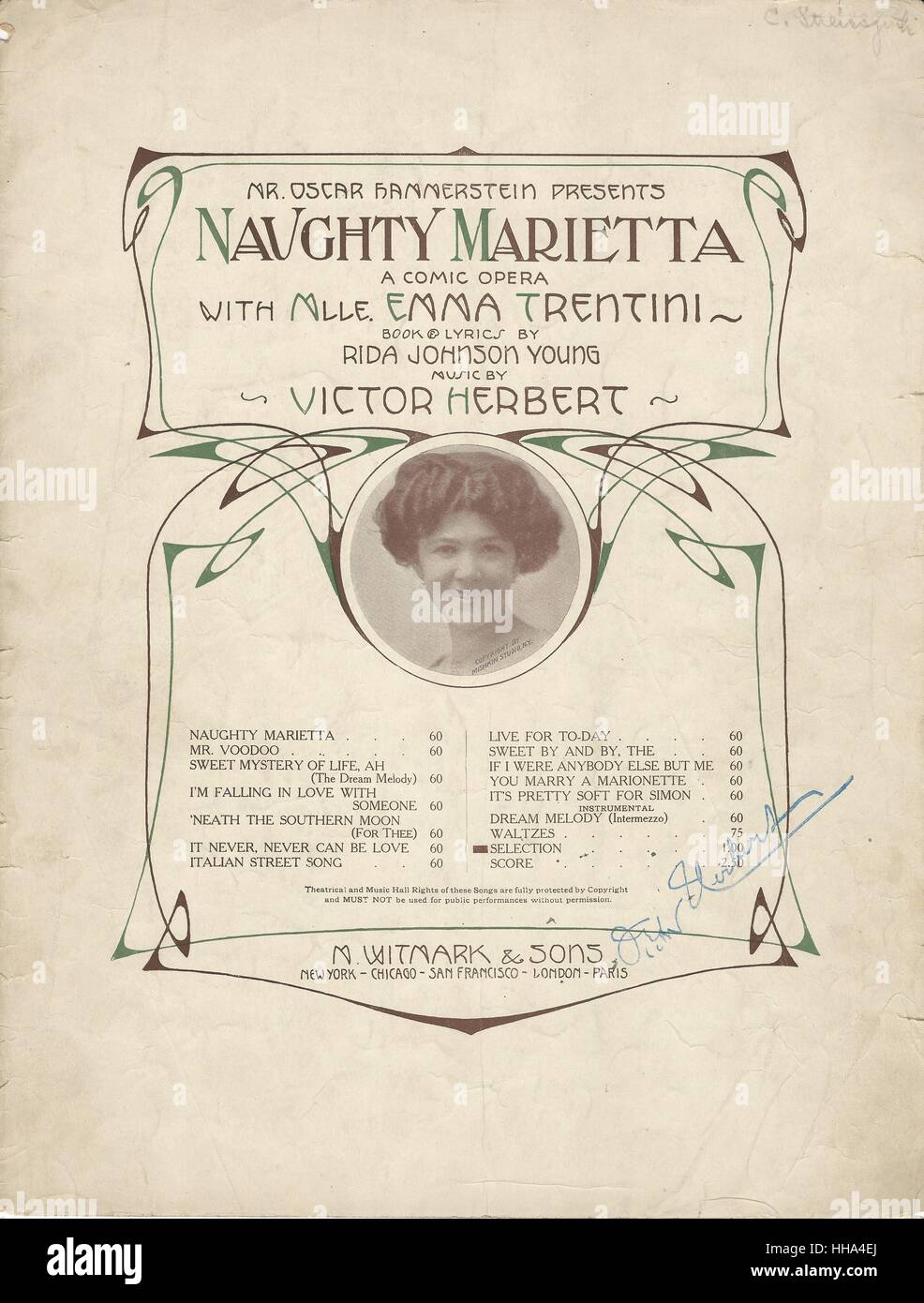 'Naughty Marietta' 1910 Partitions Musicales couvrir Banque D'Images