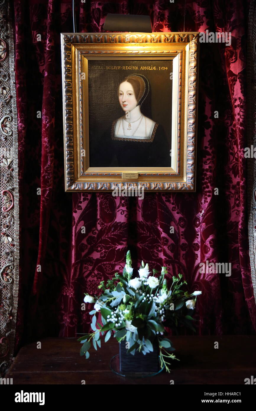 Le portrait d'Anne Boleyn, dans le château de Hever, sa maison d'enfance, dans le Kent, England, UK Banque D'Images