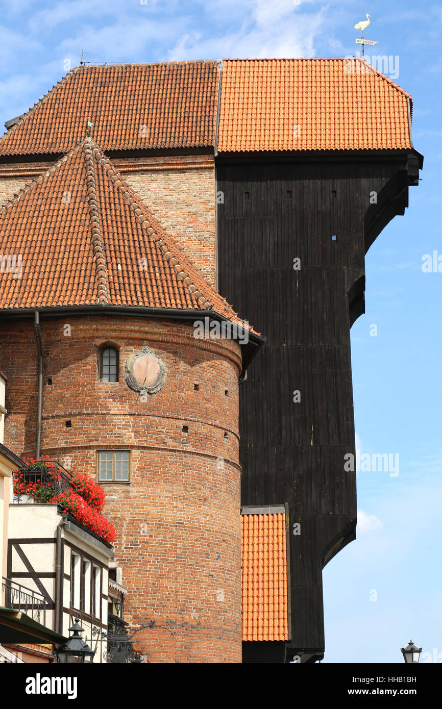 La Pologne, la brique, le bois, l'emblème, krantor, Danzig, Gdansk, brama, zuraw, stadttor, Banque D'Images