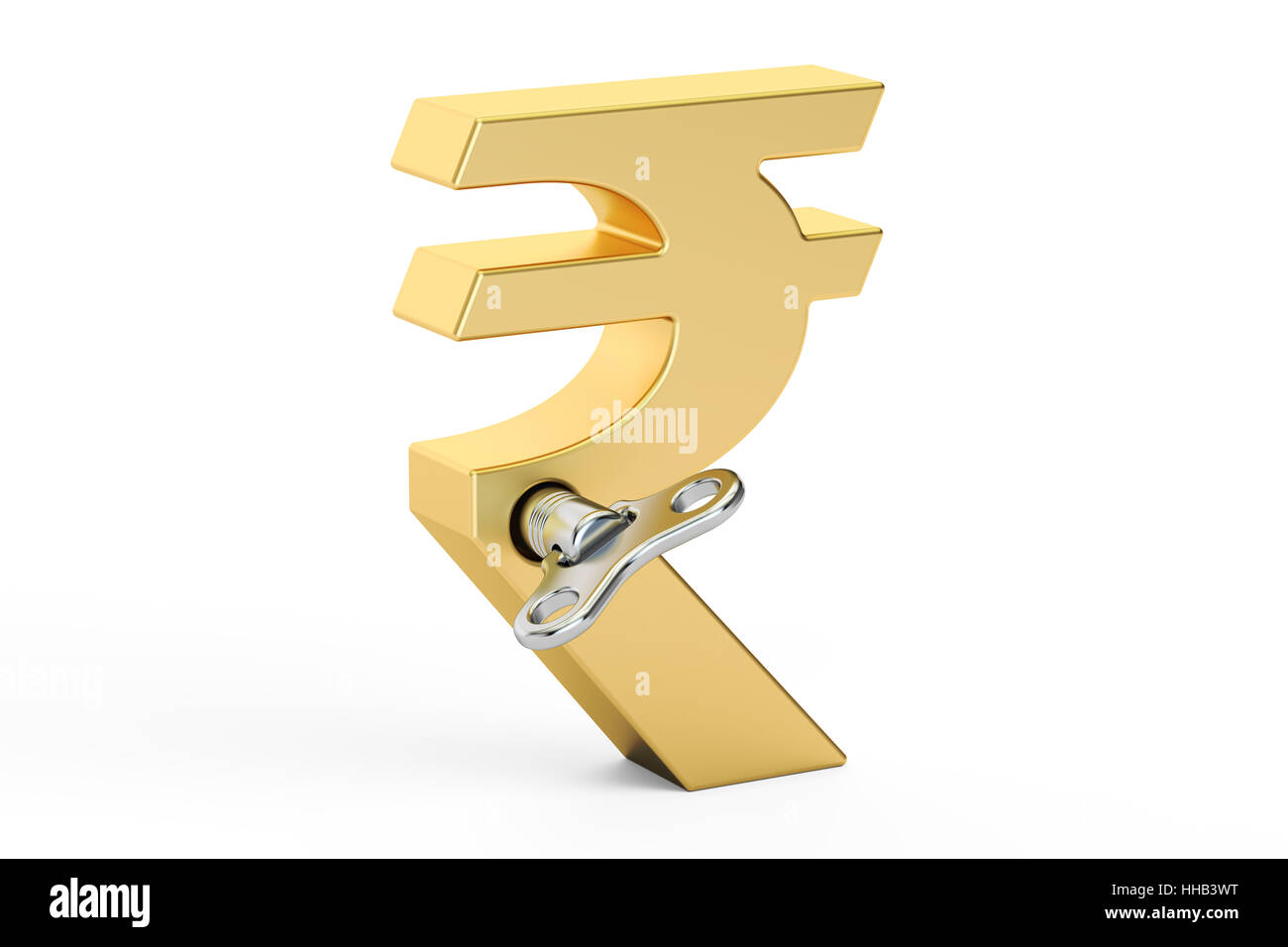 Golden Rupee symbole avec clé de liquidation, rendu 3D Banque D'Images