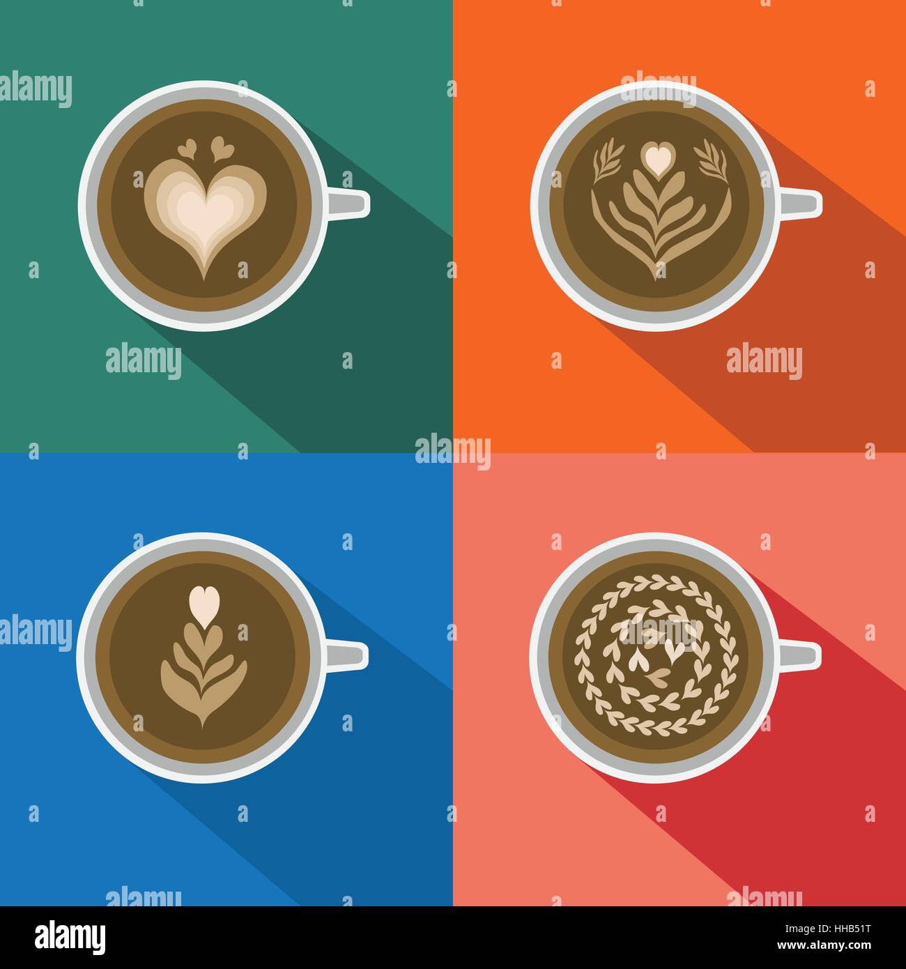 Groupe de latte café art fond motif. Illustration de Vecteur