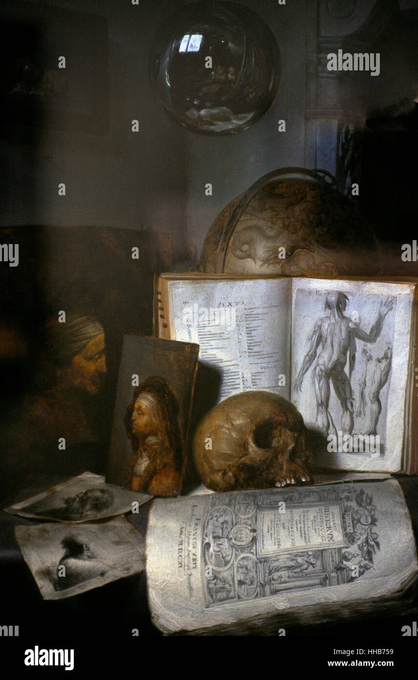 Luttichuys Simon (1610-1661). Peintre britannique. Nature morte avec un crâne. Les Pays-Bas, ca.1631 Huile sur bois. Musée national. Gdansk. La Pologne. Banque D'Images