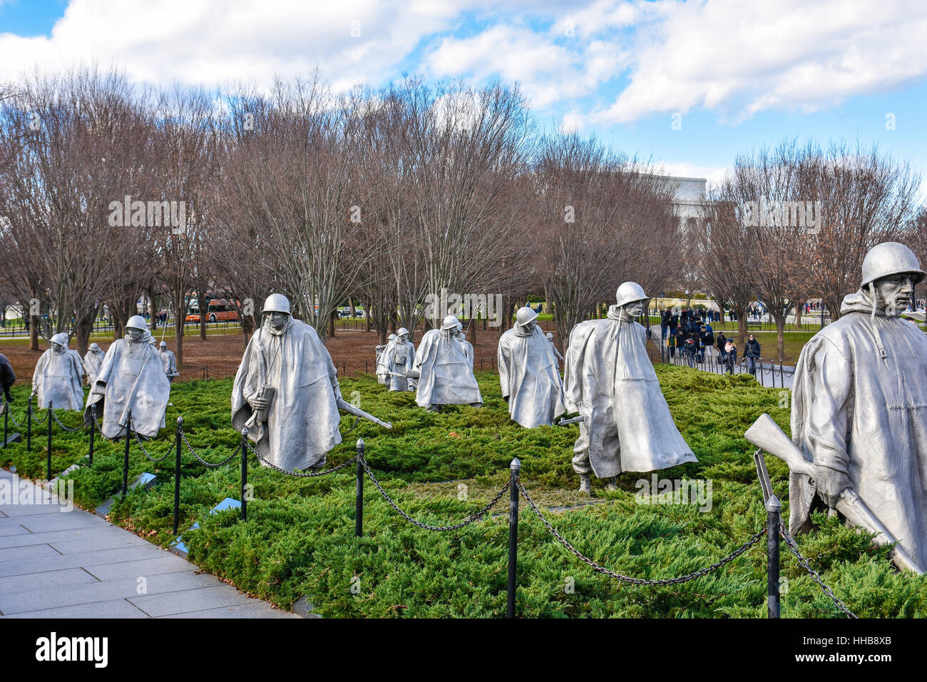 WASHINGTON DC, USA. Korean War Veterans Memorial. Le monument se compose de 19 statues d'acier inoxydable. Banque D'Images