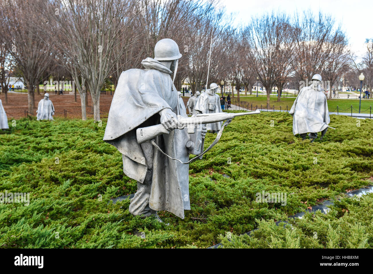 WASHINGTON DC, USA. Korean War Veterans Memorial. Le monument se compose de 19 statues d'acier inoxydable. Banque D'Images