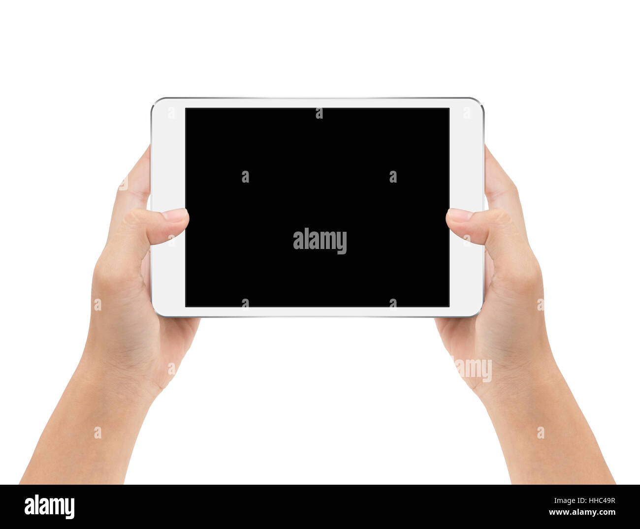 Mock-up digital tablet in hand isolated on white background with clipping path à l'intérieur Banque D'Images