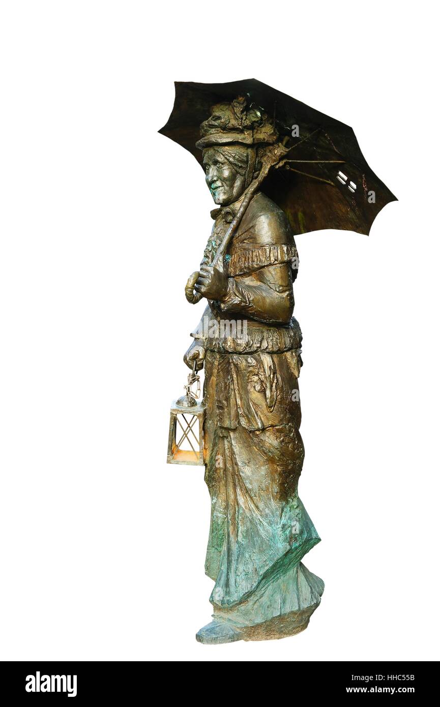 Femme, art, culture, isolé, statue, sculpture, parapluie, femme, art, Banque D'Images