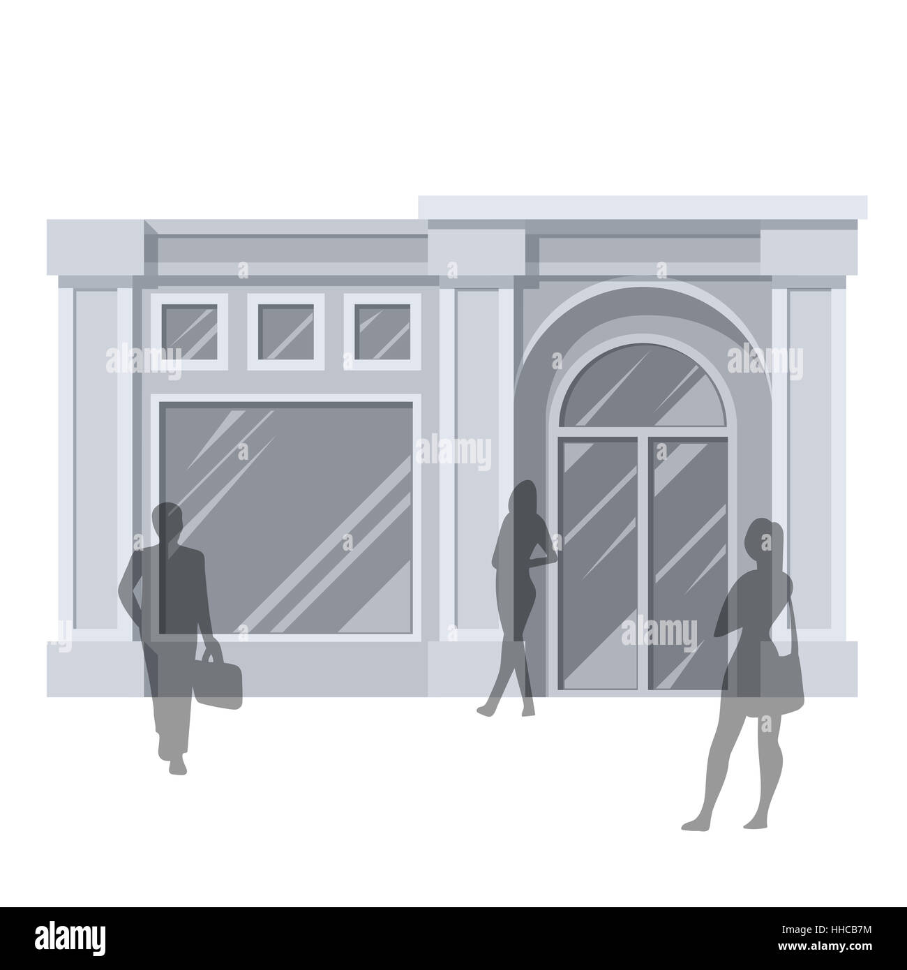 Abstract illustration de Urban Shop Façade et gens de shopping. Série de détail. Vector EPS10. Banque D'Images