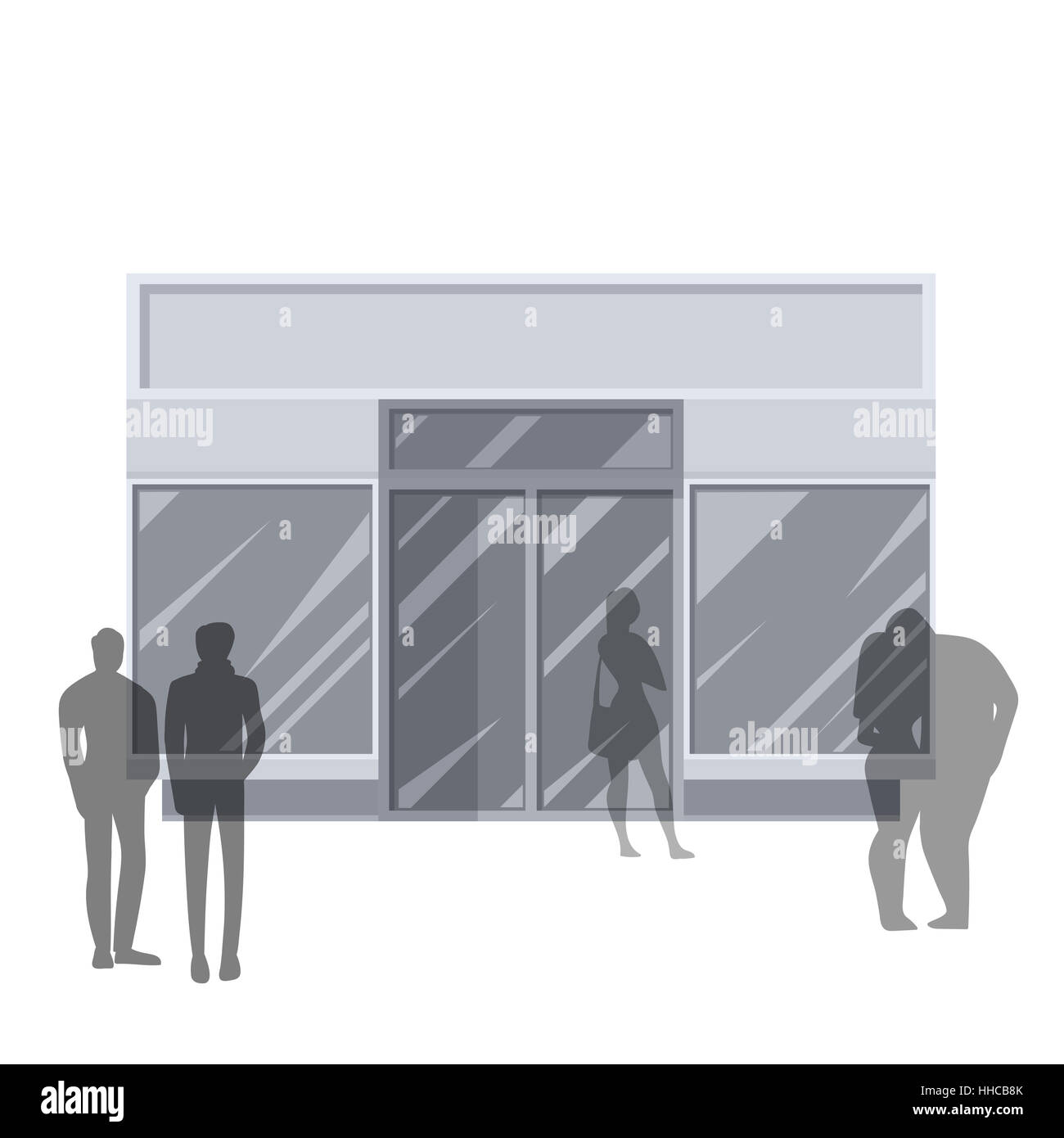 Abstract illustration de Urban Shop Façade et gens de shopping. Vue de face. Série de détail. Vector EPS10. Banque D'Images