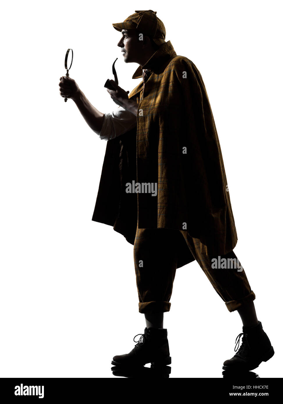 Silhouette de Sherlock Holmes en studio sur fond blanc Banque D'Images