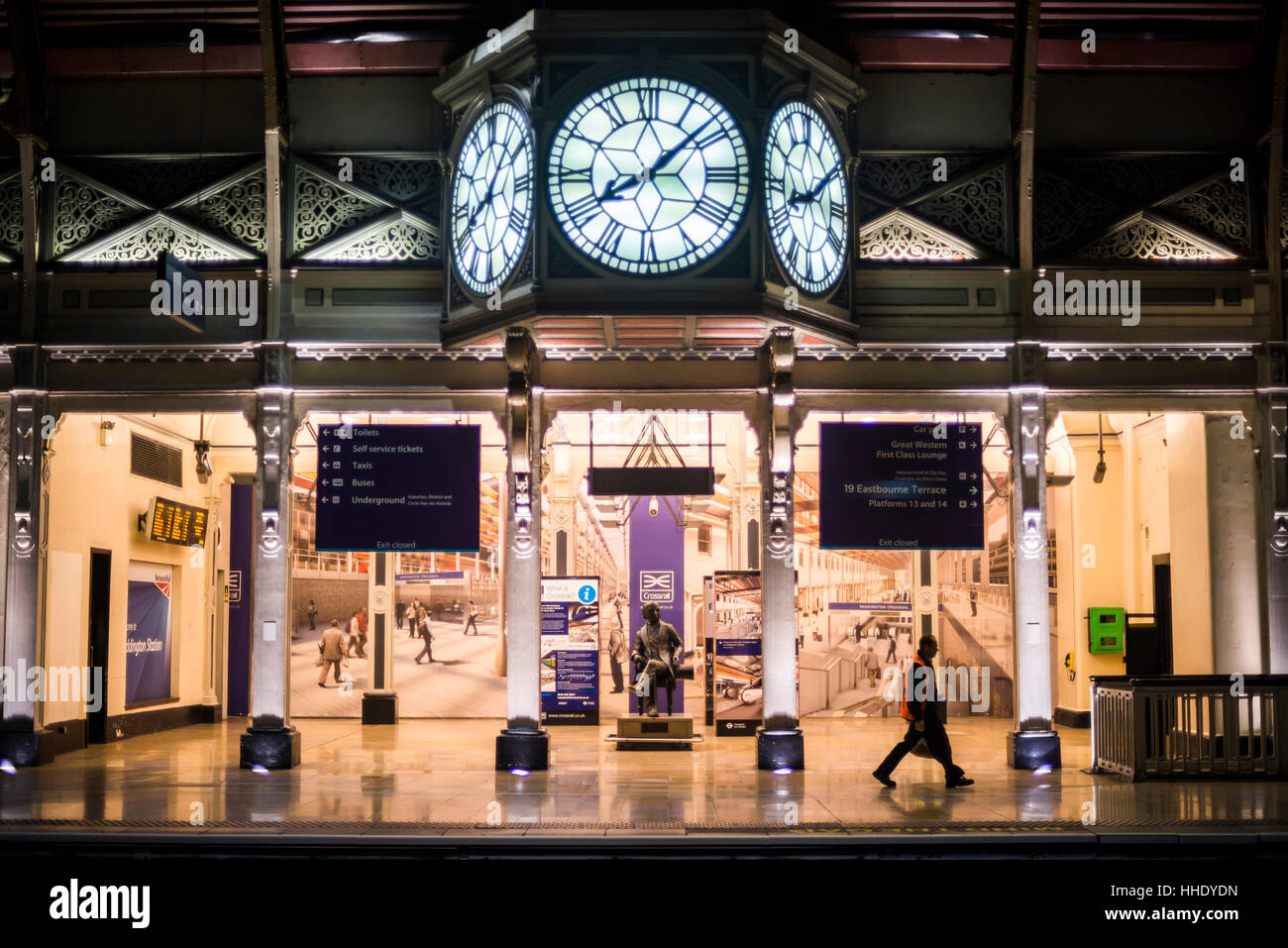 L'horloge, la gare de Paddington, quartier de Westminster, Londres, Royaume-Uni Banque D'Images
