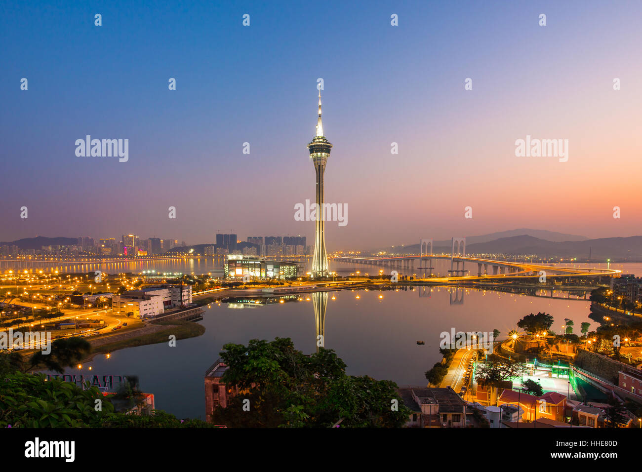 Vue de nuit sur la ville de Macau à Macau, Chine. Banque D'Images