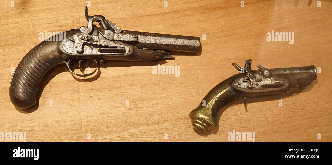 18e siècle, pistolets, déployés sur les navires utilisés pour défendre les côtes espagnoles de pirates d'Afrique du Nord. Banque D'Images